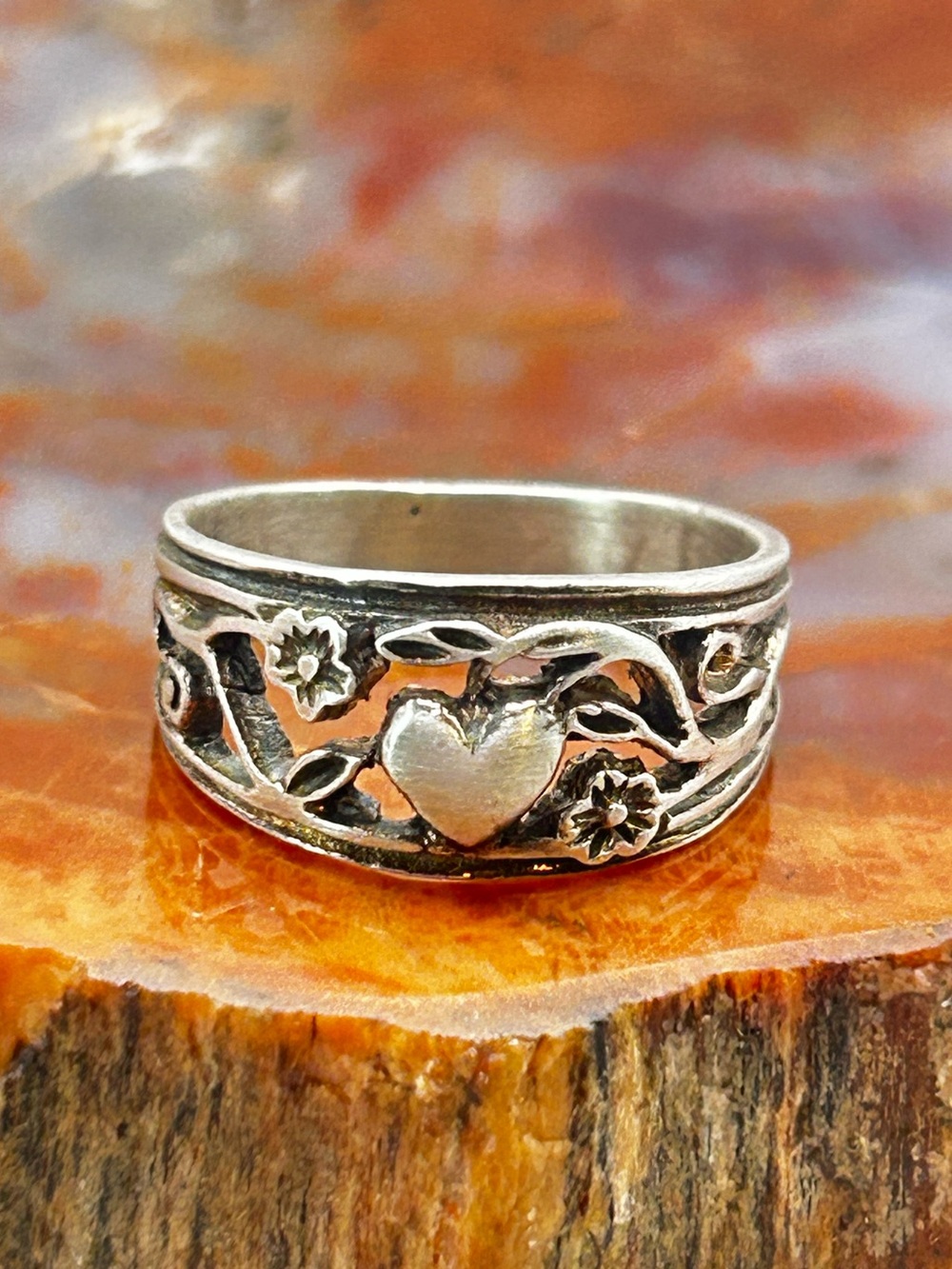 Vintage Sterling Silver Heart Ring - Size 6